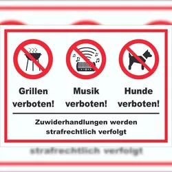 HB-Druck Grillen Musik Hund verboten Schild A2 (420x594mm)