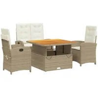 VidaXL 4-tlg. Garten-Essgruppe mit Kissen Beige Poly Rattan
