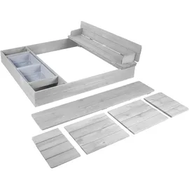 roba Sandkasten Outdoor+ mit Abdeckung und aufklappbarer Sitzbank grau