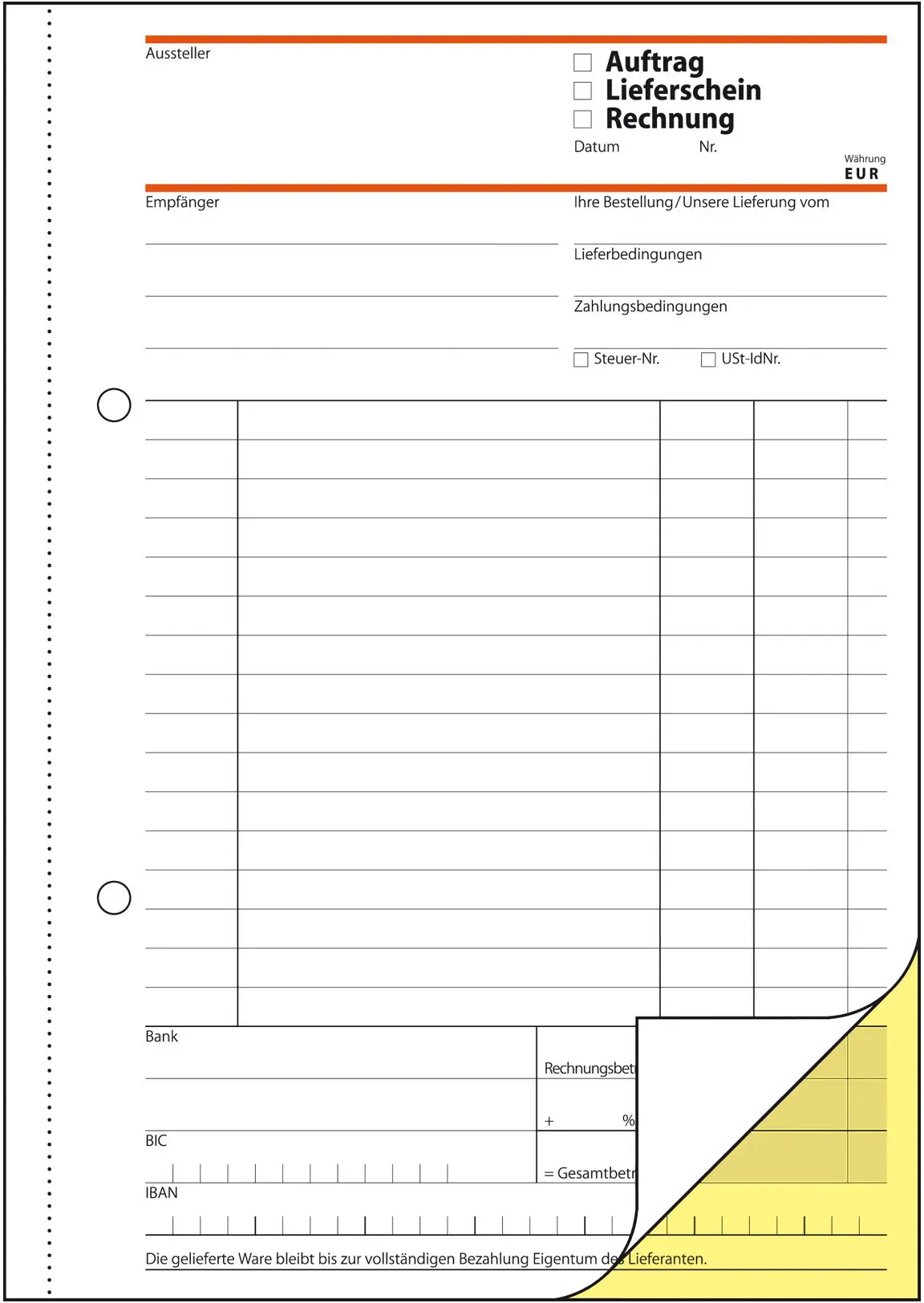 Sigel Formular für Bestellung/Lieferung/Rechnung