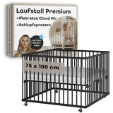 Sämann Laufgitter mit Matratze Cloud Air | Schlupfsprossen Black Edition Premium | Gr.: 75x100 cm)