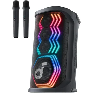 soundcore Rave 3S Partybox mit KI-Karaoke, Party-Lautsprecher mit 2 kabellosen Mikros, 200W Sound, KI-Gesangsentfernung, Lichtshow, Auracast, 12h Spielzeit, Bluetooth Lautsprecher für innen & außen