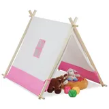 Relaxdays Tipi Zelt für Kinder, Weiß,Hellbraun,Rosa