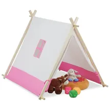 Relaxdays Tipi Zelt für Kinder, Weiß,Hellbraun,Rosa