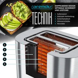 Arendo Toaster Edelstahl, 800W, Display mit Restzeitanzeige, Brötchenaufsatz, Defrost Funktion, Wärmeisolierendes Gehäuse, Touch - silber