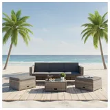 MuCoLa - Polyrattan Sitzmöbel Set Sofa Tisch 2 Hocker Grau Lounge Gartenset Rattanmöbel
