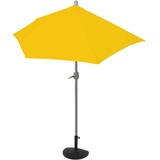 MCW Sonnenschirm halbrund Lorca, Halbschirm Balkonschirm, UV 50+ Polyester/Alu 3kg ~ 270cm gelb mit Ständer