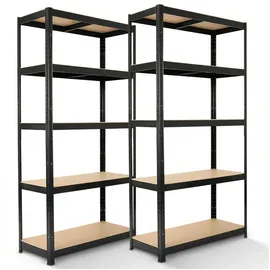 Arebos 2er Set Schwerlastregal 180 x 90 x 40 cm 875 kg 5 MDF-Platten | Schwarz