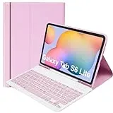 Hülle mit Tastatur für Samsung Galaxy Tab S6 Lite 2024/2022/2020, Schutzhülle mit S - Pen Halter Wireless Tastatur (Deutsches Layout) für Tab S6 Lite 10,4' (P610/P613/P615/P619/P620/P5625), Rosa