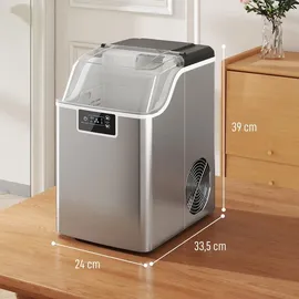 Homcom Eiswürfelmaschine, Ice Maker Edelstahl 24 Eiswürfel in 6-15 Min., 20kg/24h, 2,1L Wassertank, Selbstreinigend Eiswürfelbereiter mit Eissch... - Silber