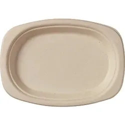 DUNI Einweggeschirr, Teller, braun, BioPak 157179 , 1 Karton = 10 Packungen à 50 Stück, Ø 23 cm, oval