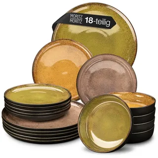 Moritz & Moritz VIDA Geschirrset 6 Personen Vintage 18-tlg. - Elegantes Teller, aus hochwertigem Porzellan Geschirr Set – Kratz-, Mikrowellen- & Spülmaschinenfest, Essgeschirr, Tafelservice Kombiservice 6 Personen
