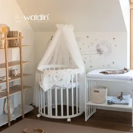 Waldin Babybett OWAL Kinderbett 7in1 mit Matratze, mitwachsendes Kinder-Bett