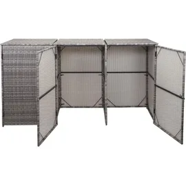 Mendler 3er-Mülltonnenverkleidung HWC-E25, Mülltonnenbox Mülltonnenabdeckung, Poly-Rattan 3x120l ~ grau