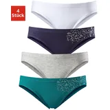 PETITE FLEUR Bikinislip PETITE FLEUR, Mädchen, Gr. 158/164, 4 Stk., bunt (petrol, grau, meliert, marine, weiß), Single Jersey, Obermaterial: 95% Baumwolle, 5% Elasthan, Glitzermuster, körpernah, Unterhosen, schöner Basic für jeden Tag, mit floralem Glitzerdruck