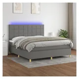 vidaXL Boxspringbett mit Matratze & LED Dunkelgrau 180x200 cm Stoff