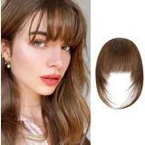 FFWTPY Clip in Pony Echthaar Haarteile zum Anstecken Fringe Bangs Natürlich Aussehend Pony Extension für Frauen Mädchen Dickes Dünnes Haar(Braun)