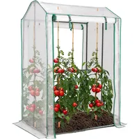Gewaechshaus, 100x81x150cm, Foliengewaechshaus Mit Pe Gitterfolie, Gartengewaechshaus Mit Aufrollbarer Reissverschlusstür, Tomatenhaus Klein & Begehbar, Stahlrahmen Transparent - Costway