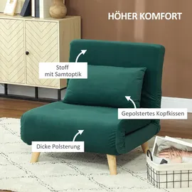Homcom 3 in 1 Schlafsessel, Schlafsofa mit Bettfunktion, klappbarer Relaxsessel mit Verstellbarer Rückenlehne Liegestuhl in Samtoptik, Dunkelgrün