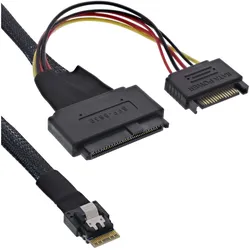 InLine Slim SAS Kabel - SFF-8654 4i zu U.2 SFF-8639 + SATA Strom - 24Gb/s - 0,5m
