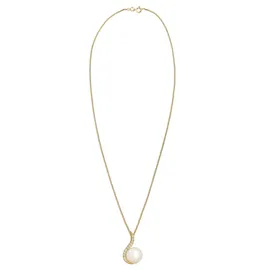Elli DIAMONDS Halskette Damen Klassisch Perle mit Diamant 0,055 ct. Gelbgold
