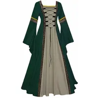 Feynman Damen Mittelalterliche Kleid mit Trompetenärmel, Mittelalter Viktorianischen Königin Kleider Renaissance Gotisch Maxikleid Karneval Halloween Party Prinzessin Kostüm, Grün, 3XL