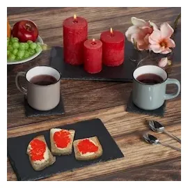 Relaxdays Schieferplatte, 4er Set, rechteckige Servierplatte, 26 x 16 cm, für Käse, Sushi, Desserts, Buffet, anthrazit