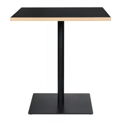 Quadratischen Tisch FUSION  Idealer Tisch für Gastronomieprofis, bestehend aus einer schwarzen Holzplatte und einem schwarzen  Kadima Design