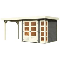 Karibu Gartenhaus Kerko 3 mit 240 cm Schleppdach - 19 mm-242x 217 cm-terragrau