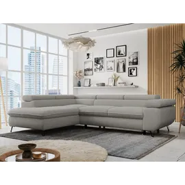 MKS Meble Ecksofa Sofa Grau, Wohnlandschaft L-Form mit Schlaffunktion und Bettkasten, Schlafsofa mit Bettkasten, Sofa mit Einstellbare Kopfstützen, Peter L ... - Hellgrau