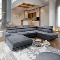 masseno Eckcouch Polyester U-Form mit Schlaffunktion 2-Sitzer Grau