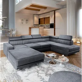 masseno Eckcouch Polyester U-Form mit Schlaffunktion 2-Sitzer Grau