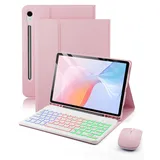 für Samsung Galaxy Tab S10 FE Plus (2025)/Samsung Galaxy Tab S10 FE+ (2025) 13.1 Zoll Hülle mit Kabelloses Bluetooth Deutsch (QWERTZ) Beleuchtete Farbige Tastatur und Maus, Backlit Keyboard Case