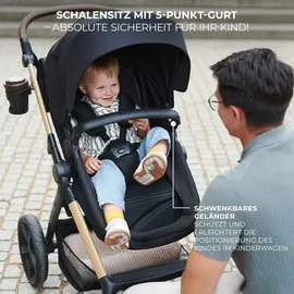 Kinderkraft MOOV2 AIR Kinderwagen 3 in 1 Kinderwagenset bis 26 kg mit Kindersitz I-SIZE 40-75 cm, Buggy Funktion, Liegeposition verstellbar, Große ausziehbare Verdeck, Aufblasbare Räder, Hellgrau