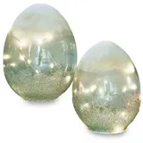 Loberon LED-Ei 2er Set Borleos, Zwei imposante Größen, Lichterkette im Inneren, mit Frozen-Effekt, Deko-Eier, Wohn-Accessoire, Ostern, Osterdeko, Glas, grün
