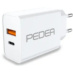 PEDEA 20W USB-C PD Schnellladegerät - 2-Ports Mehrfach Handy-Ladegerät mit USB-C und USB-A, weiß