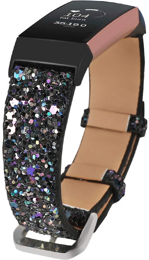 JOHIPI Bling Bands Kompatibel mit Fitbit Charge 4/Charge 3/Charge 3 SE Band, Frauen Armband Glänzend Glitzer Leder Ersatzbänder Fitbit Charge 3/Charge 4 Fitness Tracker Armbänder (Schwarz)