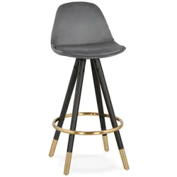 Polsterhocker Velours | 41 cm Sitzfläche | Metallakzente, hohe Lehne, mittelhoher Sitz | grau | Thekenstuhl | Kadima Design