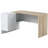 Dmora Schreibtisch Dfagg, Wendeschreibtisch mit Kommode, Eckstudie oder Büro-PC-Tisch, 145x108h73 cm, Eiche und Weiß - Braun