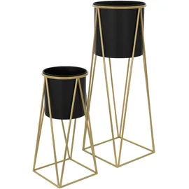ML-Design Blumenständer 2er Set 21,8 x 22 x 47 cm Schwarz-Gold