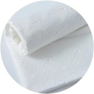 DTREEL Weißer Bestickter Stoff aus 100% Baumwolle, Stoff mit Hohl Blumenmuster, Sommerkleid, Tischdecke, Vorhang Dekorations Stoff, Breite 140 cm, Meterware,CO11-2m
