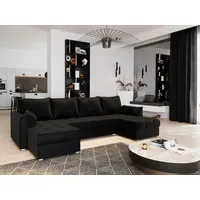 Masseno Ecksofa NAKO mit Schlaffunktion U-Form, Sofa mit Bettkasten, Wohnzimmersofa, Couch, Soffa, Bettsofa, Couchgarnitur- Schwarz, KRONOS 07 - Schwarz