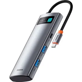 Baseus Metal Gleam Series multifunktionaler USB HUB 7in1 Typ C HDMI Tf PD Kartenleser Grau (WKWG020113)