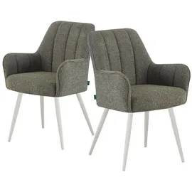 dubi möbel DUBI Möbel® Premium Esszimmerstühle Thomas-Maja 2er Set – Armlehnstuhl mit Federkernpolsterung in Grün, Metallgestell weiß, 150 kg belastbar, hochwertig verarbeitet