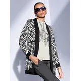 CREATION L Ajourstrickjacke in schwarz-ecru-gemustert | Gr.: 46