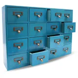 TkkMivcOC Apothekerschrank Holz, Vintage Medizinschrank Medikamentenschrank mit 16 Schubladen, Tischplatte Schubladenschrank Schubladenbox für Haushalte Büros Werkstätten, 50.5x9.5x35cm, Blau