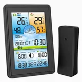 REDOM Raumthermometer Temperaturanzeige Thermo-Hygrometer Thermometer Wetterstation Funk, 1 Sensor mit Aufzeichnung und Raumklima-Indikator 5 Wettervorhersage, Digitales Temperatur und Luftfeuchtigkeitmessgerät ohne Batterie, mit Ladekabel für Raumklimakontrolle Klima Monitor Innen und Außen schwarz