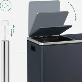 Songmics Mülleimer 2 x 30 Liter, 2 Fächer, Mülltrennsystem, Treteimer, Abfalleimer Küche, 15
