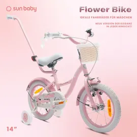 SUN BABY Mädchenfahrrad 14 Zoll Glocke Zusatzräder Schubstange Flower Bike rosa - Rosa