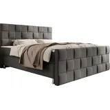 Inter Boxspringbett Tarifa 180x200cm Velour Anthrazit mit Fußteil 7 Zonen Taschenfederkernmatratze Minipocket Unterfederung - Grau
